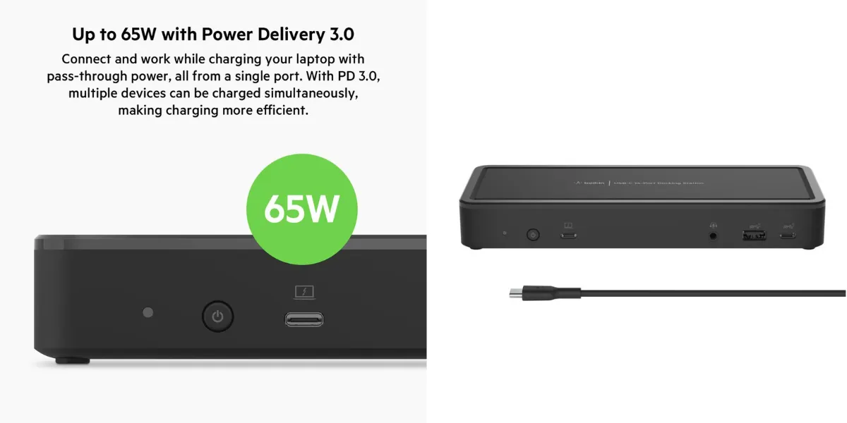 محطة إرساء Belkin ذات 14 منفذ USB-C مع خاصية توصيل الطاقة بقدرة 65 واط ودعم شاشات متعددة بدقة 4K، باللون الأسود