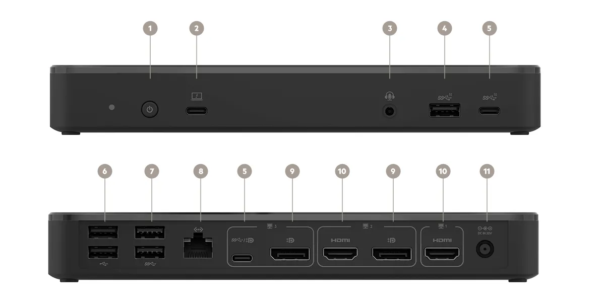 محطة إرساء Belkin ذات 14 منفذ USB-C مع خاصية توصيل الطاقة بقدرة 65 واط ودعم شاشات متعددة بدقة 4K، باللون الأسود