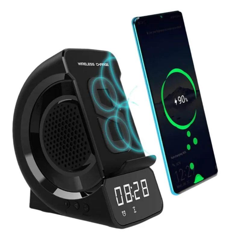 WD 200 Wireless Charger Bluetooth Speaker Alarm Clock Radio Phone Holder