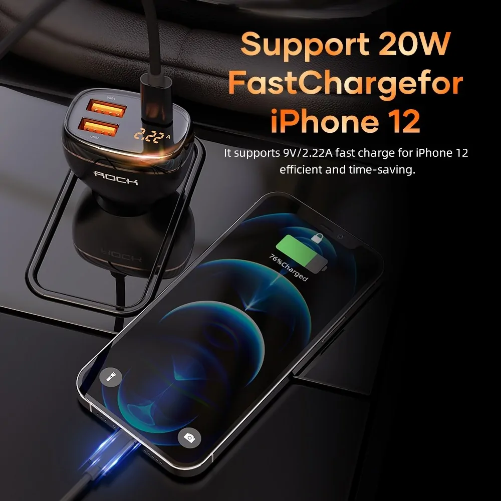ROCK C301 60W 3 Port Fast Car Charger 