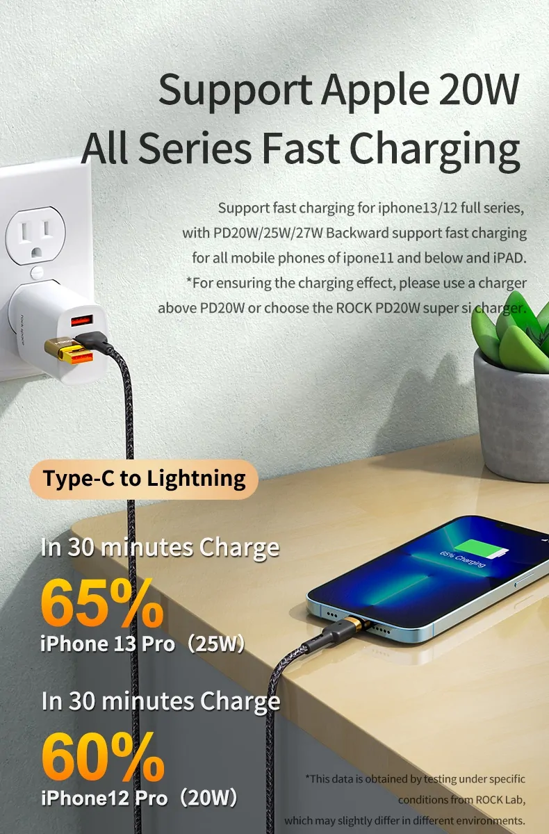 rock g18 fast charging cable 3 in 1 usb type c to type c micro usb lightening 66w 1 2m 2