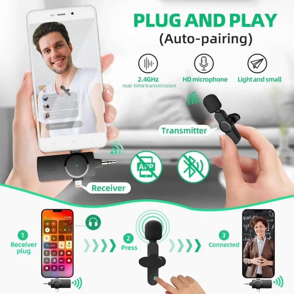 3-in-1 Wireless Lavalier Microphone Noise Reduction 6