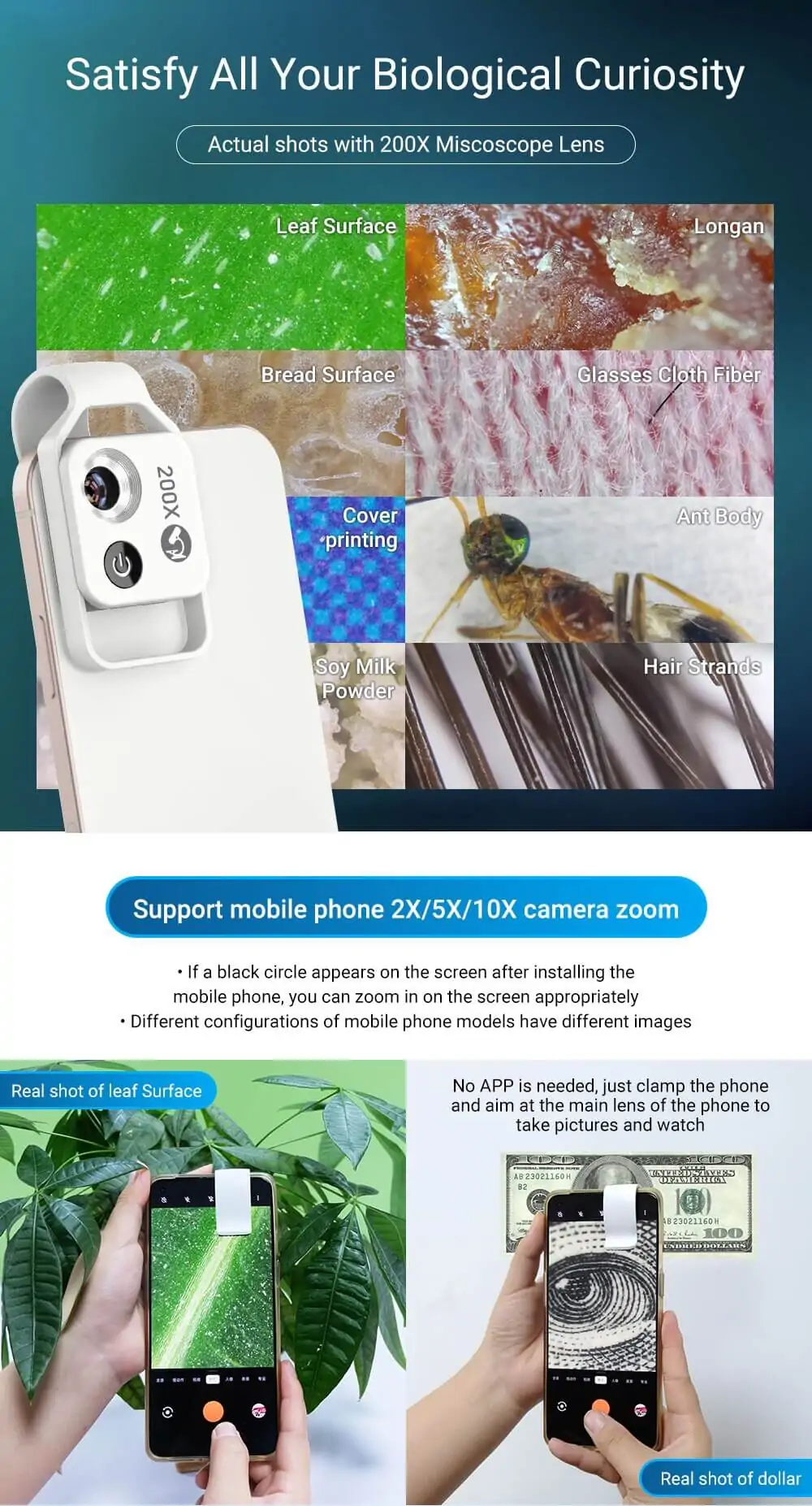 APEXEL 200X Smartphone Microscope Lens CPL