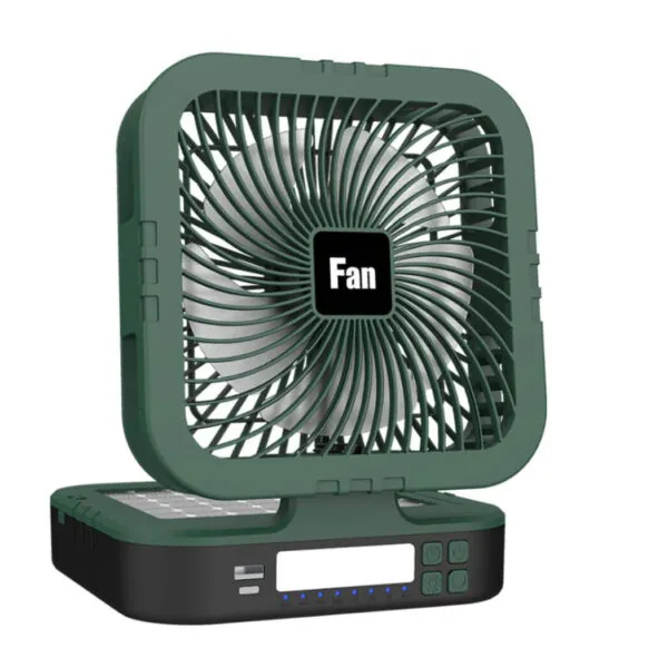 Camping Fan F915 – Portable Solar Rechargeable Camping Fan with LED Light & 120° Oscillation