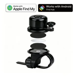 جرس دراجة صغير من الألومنيوم من Micflip مع جهاز تتبع GPS P20 + P23 – يعمل مع تطبيق Find My و Android Find Hub